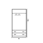 Plano interior del armario 2 puertas batientes: barra, maletero y dos cajones; 99 x 193,1 cm