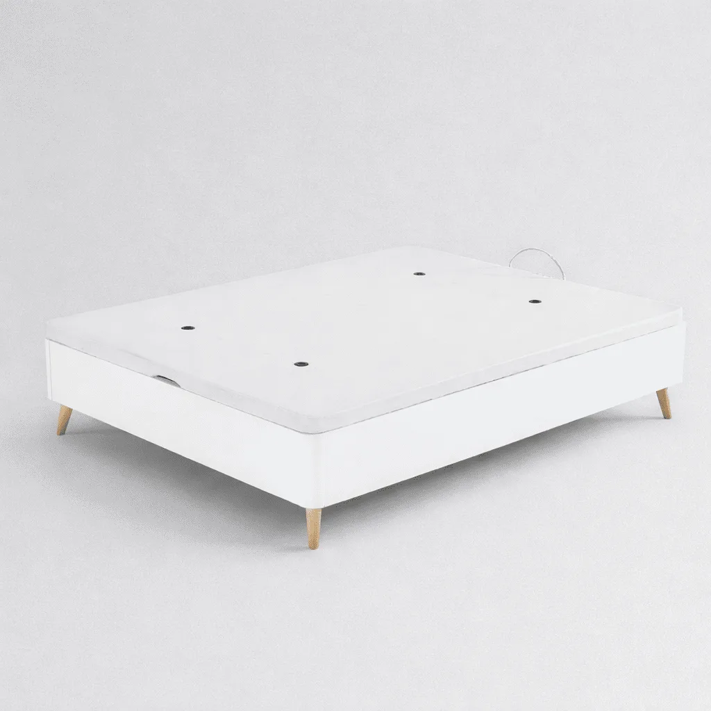 Canapé abatible alhambra con patas blanco, tapa con ventilación y patas de madera