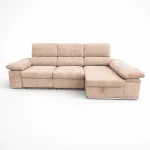 Chaiselongue cama Nadia beige con cabezales reclinables y chaise a la derecha