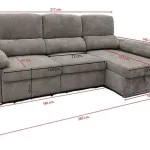 Medidas de la chaiselongue Nadia gris: 285 cm de ancho total y 107 cm de alto