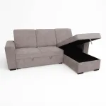Chaiselongue cama Nepal beige con el arcón de la chaise abierto