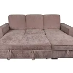 Chaiselongue cama Nepal beige con la cama desplegada en vista frontal