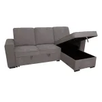 Chaiselongue cama Nepal gris con el arcón de la chaise abierto