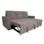 Chaiselongue cama Nepal gris con la cama extraíble desplegada en perspectiva