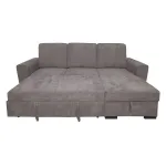Chaiselongue cama Nepal gris con la cama desplegada en vista frontal