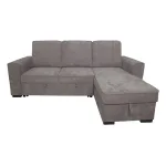 Chaiselongue cama Nepal gris cerrada en vista frontal con chaise a la derecha