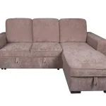 Chaiselongue cama Nepal beige cerrada en vista frontal con chaise a la derecha