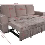 Chaiselongue cama Nepal beige con la cama abierta y medidas: 249 cm de ancho