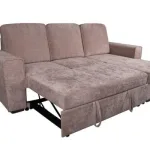 Chaiselongue cama Nepal beige con la cama extraíble desplegada en perspectiva