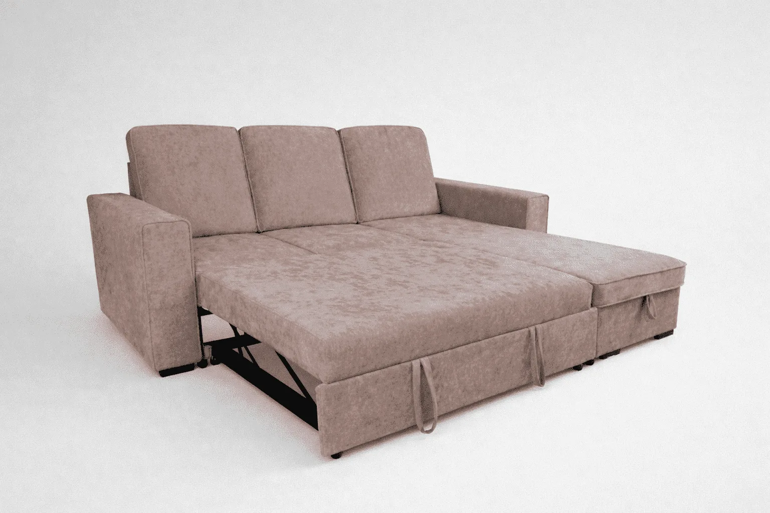 Chaiselongue cama Nepal beige con la cama extraíble abierta