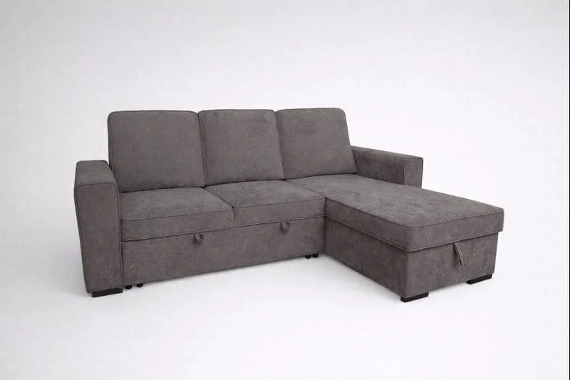 Chaiselongue cama Nepal gris cerrada con chaise a la derecha