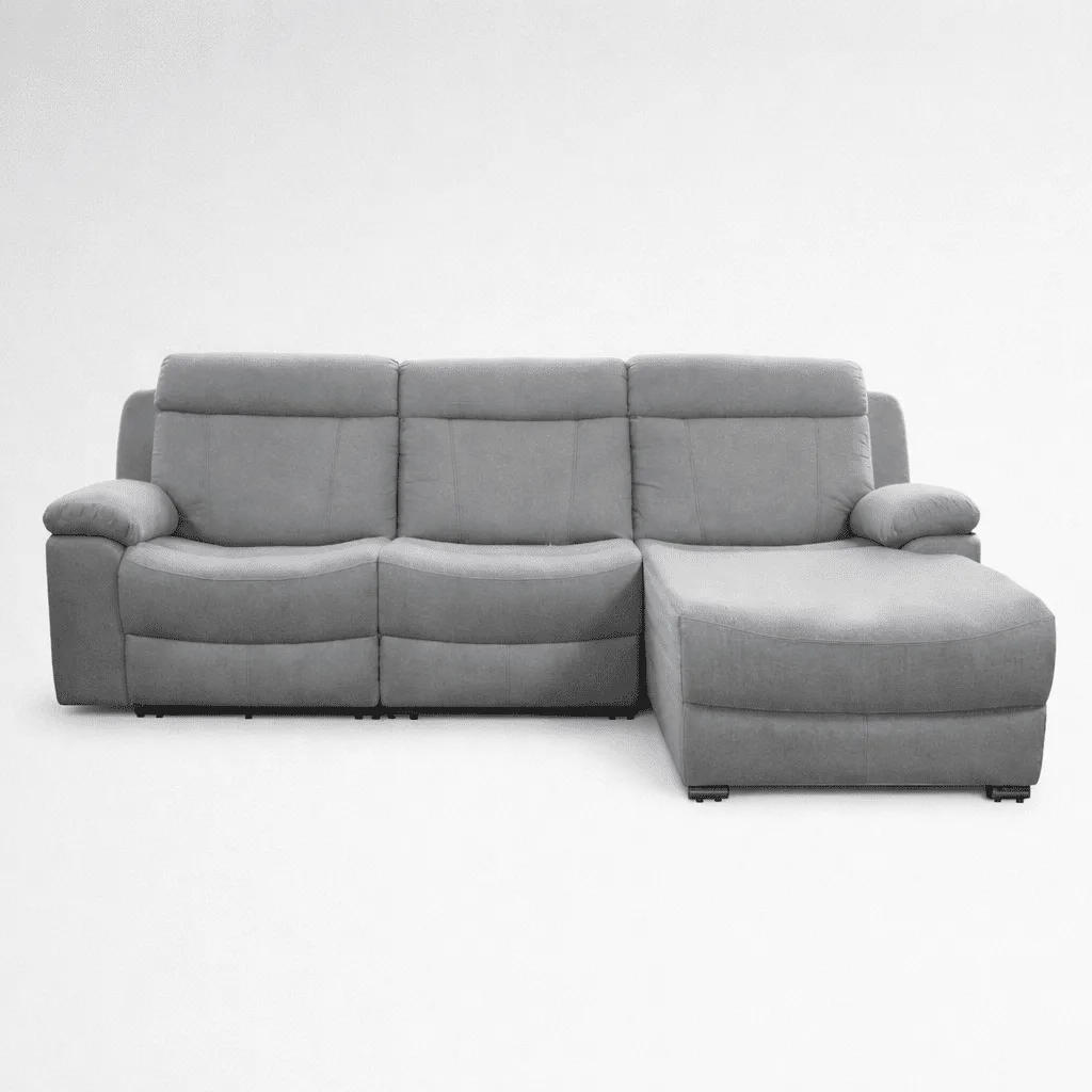 Chaiselongue relax Olimpo en gris con cabezales acolchados y chaise a la derecha