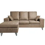 Sofá chaiselongue Duque piedra en vista frontal con la chaise colocada a la izquierda