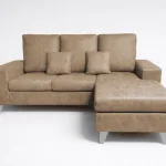 Sofá reversible chaiselongue Duque piedra, tapizado marrón efecto piel con chaise a la derecha