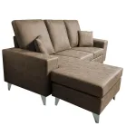 Sofá chaiselongue Duque piedra en vista lateral en perspectiva con chaise a la izquierda
