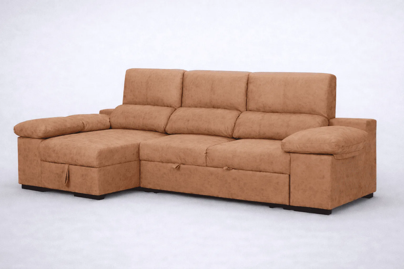 Chaiselongue cama Huesca piedra en tono marrón claro con chaise a la izquierda