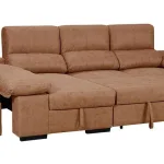 Chaiselongue cama Huesca piedra con la cama desplegada y el puf separado