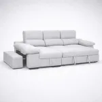 Chaiselongue cama Huesca cemento en gris claro, con cama extraíble abierta y puf