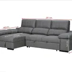 Chaiselongue cama Huesca gris cerrada con medidas: 281 cm de ancho y 160 cm de chaise