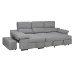 Chaiselongue cama Huesca cemento con la cama desplegada y el puf separado