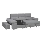 Chaiselongue cama Huesca cemento con cama abierta y arcón de la chaise a la vista