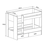 Plano de medidas de la Litera Donald con escalera lateral y dos cajones: 195,4 x 114,6 x 146,6 cm