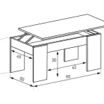 Plano con medidas de la mesa de centro Gala elevable: 90 x 50 cm y 46 cm de alto