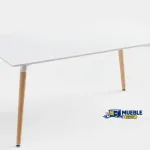 Mesa de comedor Dinamarca con tablero blanco y patas de madera estilo nórdico