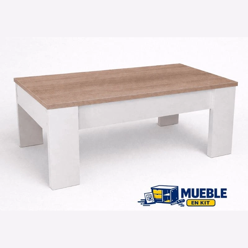 Mesa de centro Gala con estructura blanca y tablero en madera, cerrada