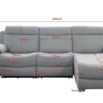 Medidas de la chaiselongue relax Olimpo: 266 cm de ancho, 160 cm de chaise y 103 cm de alto