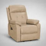Sillón Powerlift crema 136 en piel sintética con mando lateral, vista de tres cuartos