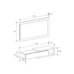 Plano con medidas del recibidor horizontal Elba: espejo de 91,5 x 50 cm y consola de 91,5 cm