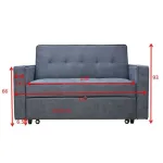 Sofá cama Izan gris cerrado en vista frontal con medidas de ancho y alto