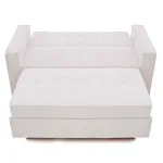Sofá cama Izan beige abierto en vista frontal con la cama desplegada