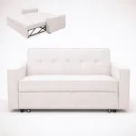 Sofá cama Izan beige cerrado con detalle de la cama extraíble abierta