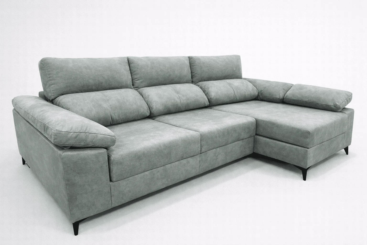 Chaiselongue Santorini en tela verde salvia con patas metálicas negras