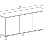 Plano con medidas del aparador de tres puertas: 138 cm de ancho, 39,5 cm de fondo y 70 cm de alto