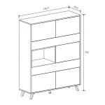 Plano de medidas de la Vitrina Solana: 120,9 x 39,6 x 156 cm