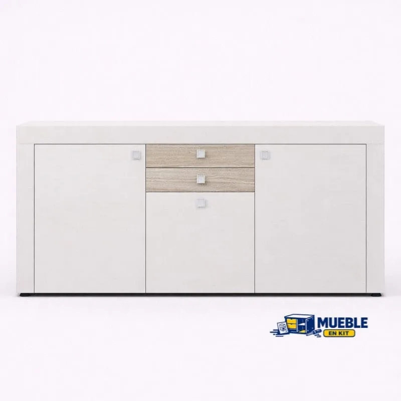 Aparador Julieta blanco con cuatro puertas y dos cajones centrales en acabado madera