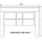 Plano de medidas del cabecero Lara con patas: 160 x 3,8 x 120 cm