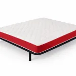 Pack Be Eco21 + somier lámina ancha: colchón blanco con laterales rojos sobre somier metálico negro