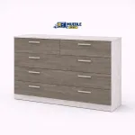 Cómoda Monika con cajones en madera gris y estructura blanca envejecida