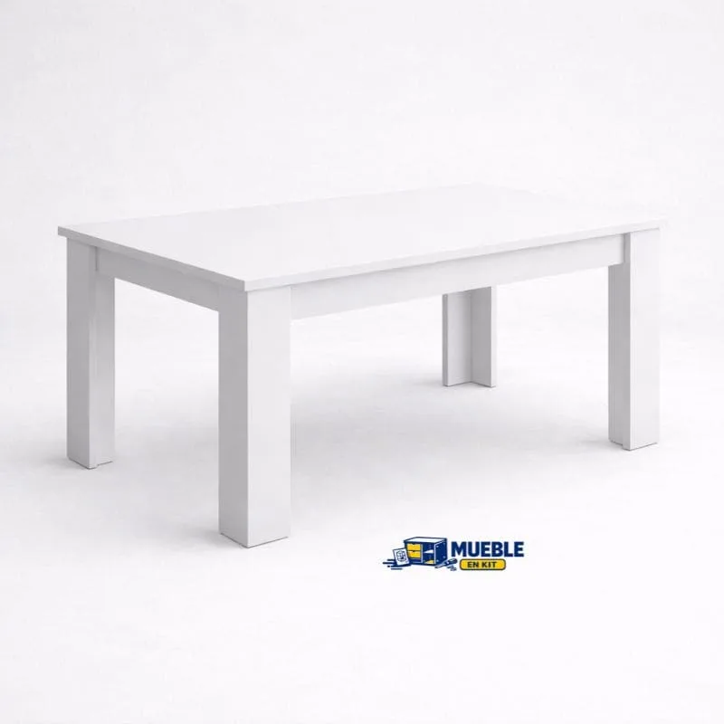 Mesa Corfu blanco, mesa de comedor rectangular con patas cuadradas