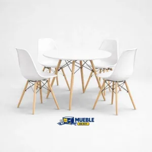 Pack comedor redonda + 4 sillas Dinamarca blanco