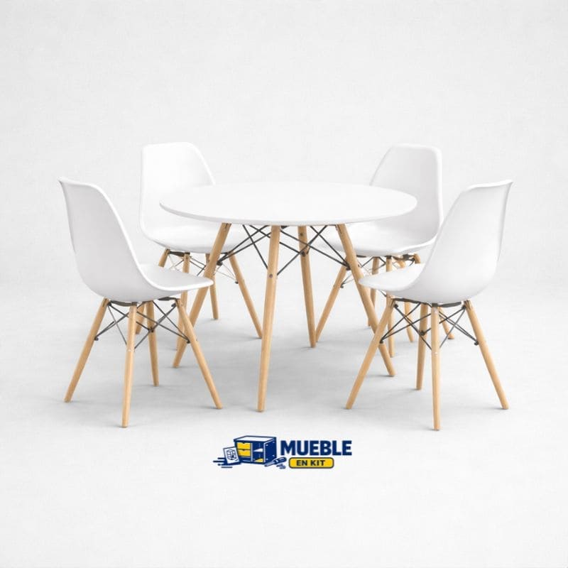 Pack comedor redonda + 4 sillas Dinamarca blanco