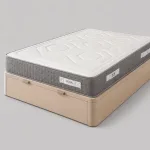 Pack Be Royal + canapé Venus: colchón blanco con laterales grises sobre canapé beige cerrado