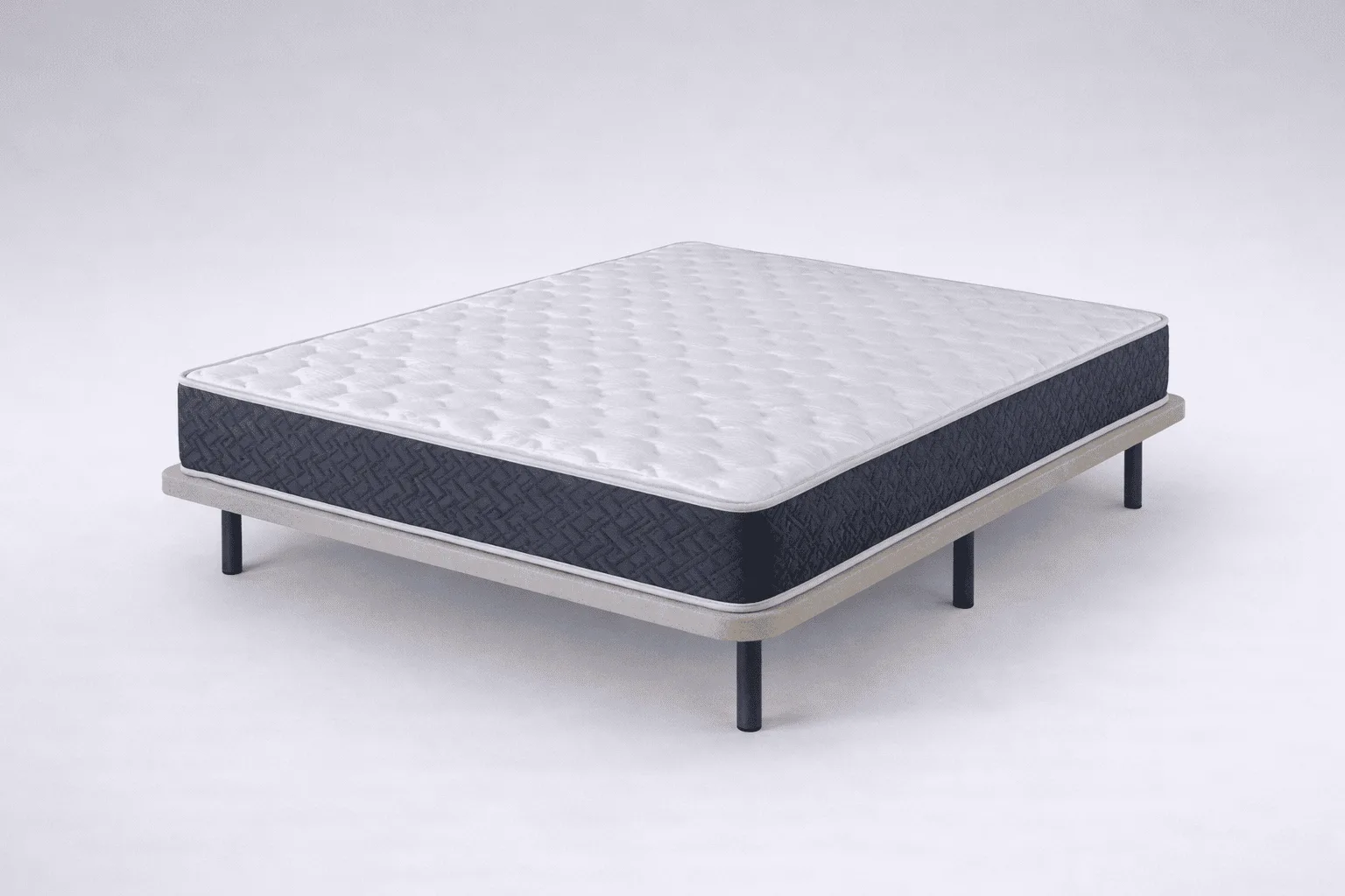 Pack Be Ecospring + base tapizada Low: colchón con laterales gris oscuro sobre base con patas