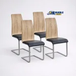 Pack 4 sillas Sensei con respaldo en madera, asiento negro y estructura cromada en voladizo