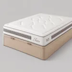 Pack Be Titán + canapé Venus: colchón blanco acolchado sobre canapé abatible beige cerrado