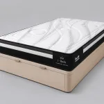 Pack Be IRock + canapé Venus: colchón blanco y negro sobre canapé abatible beige cerrado